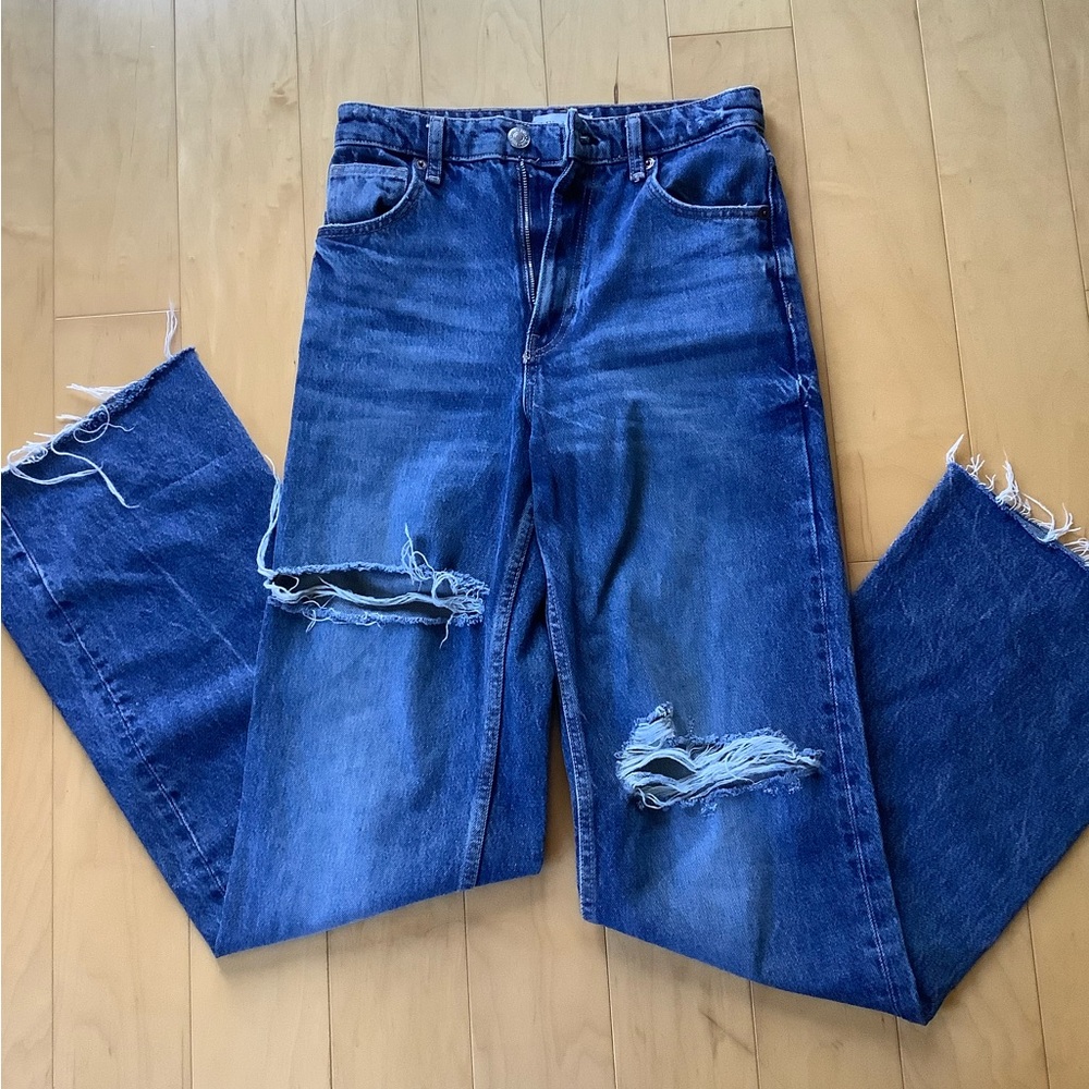 Zara Blue Distressed Flare Jeans